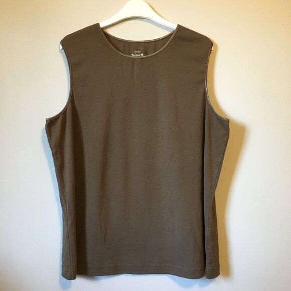 Brown Trimmed High Neck Stretchy 100% Cotton Tank Top - Picture 1 of 11